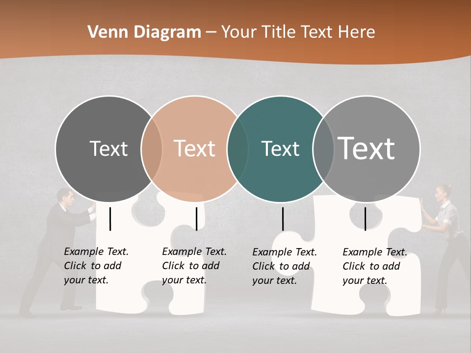 Two People Pushing Pieces Of A Puzzle Together PowerPoint Template