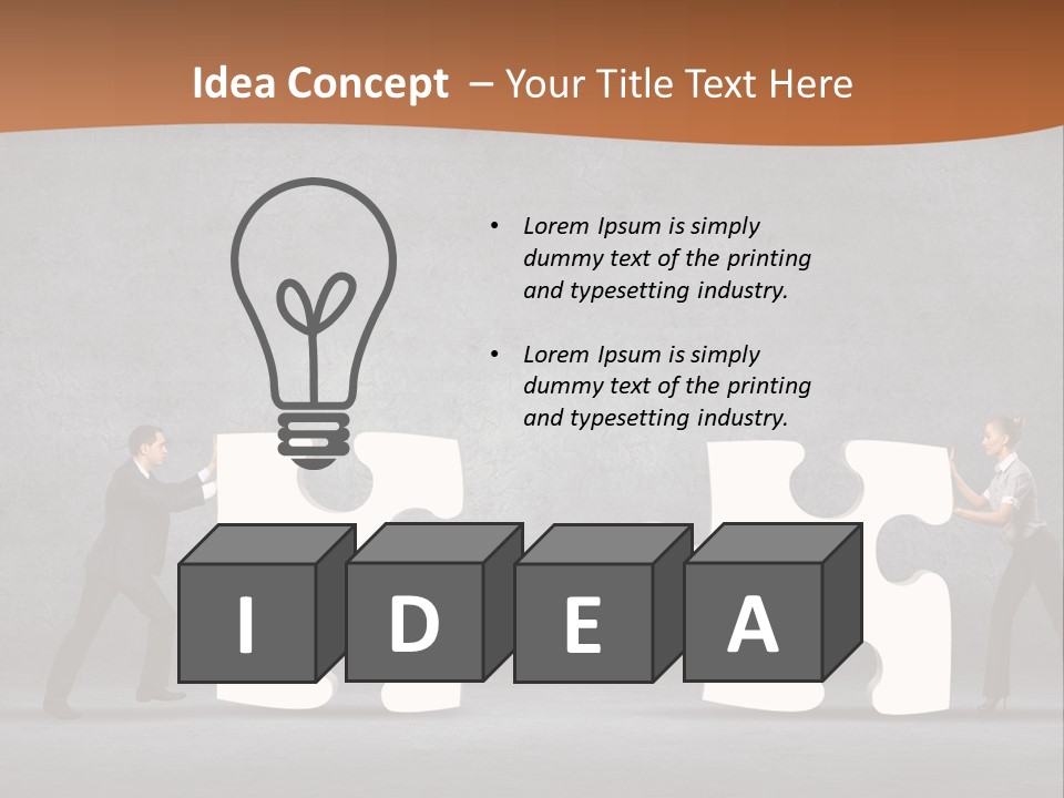 Two People Pushing Pieces Of A Puzzle Together PowerPoint Template