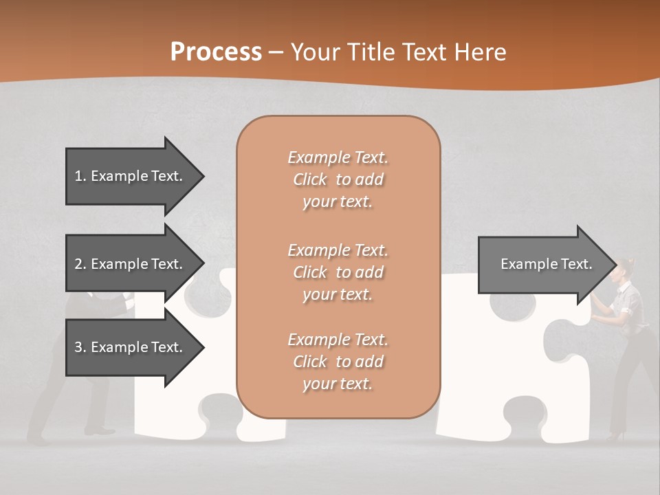 Two People Pushing Pieces Of A Puzzle Together PowerPoint Template