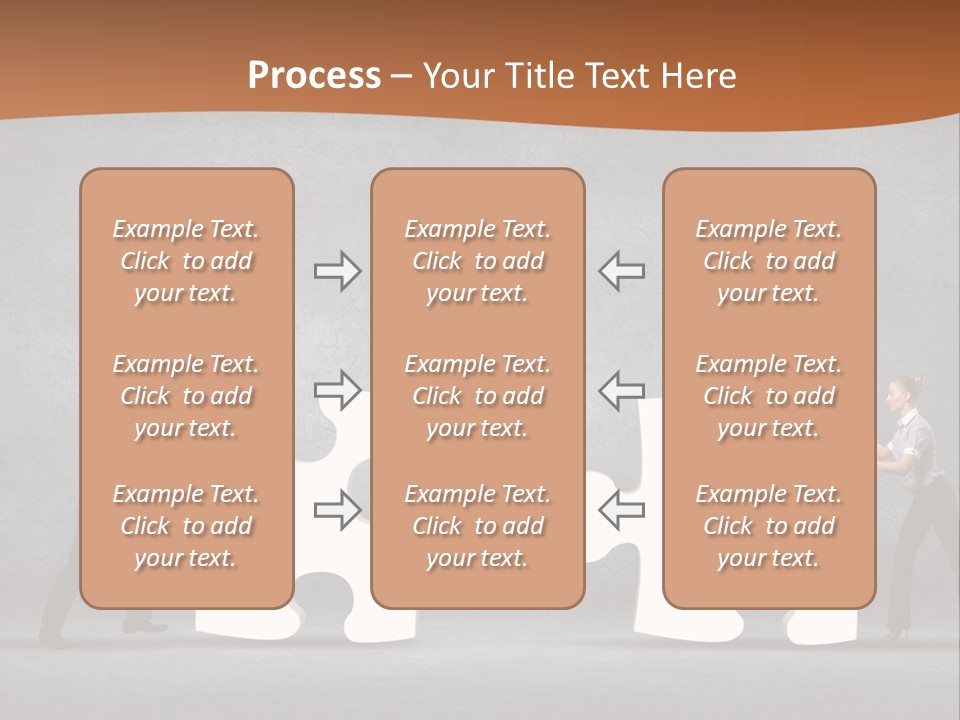 Two People Pushing Pieces Of A Puzzle Together PowerPoint Template