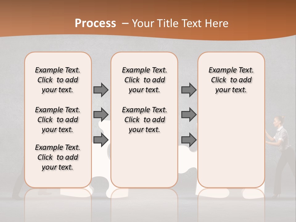 Two People Pushing Pieces Of A Puzzle Together PowerPoint Template