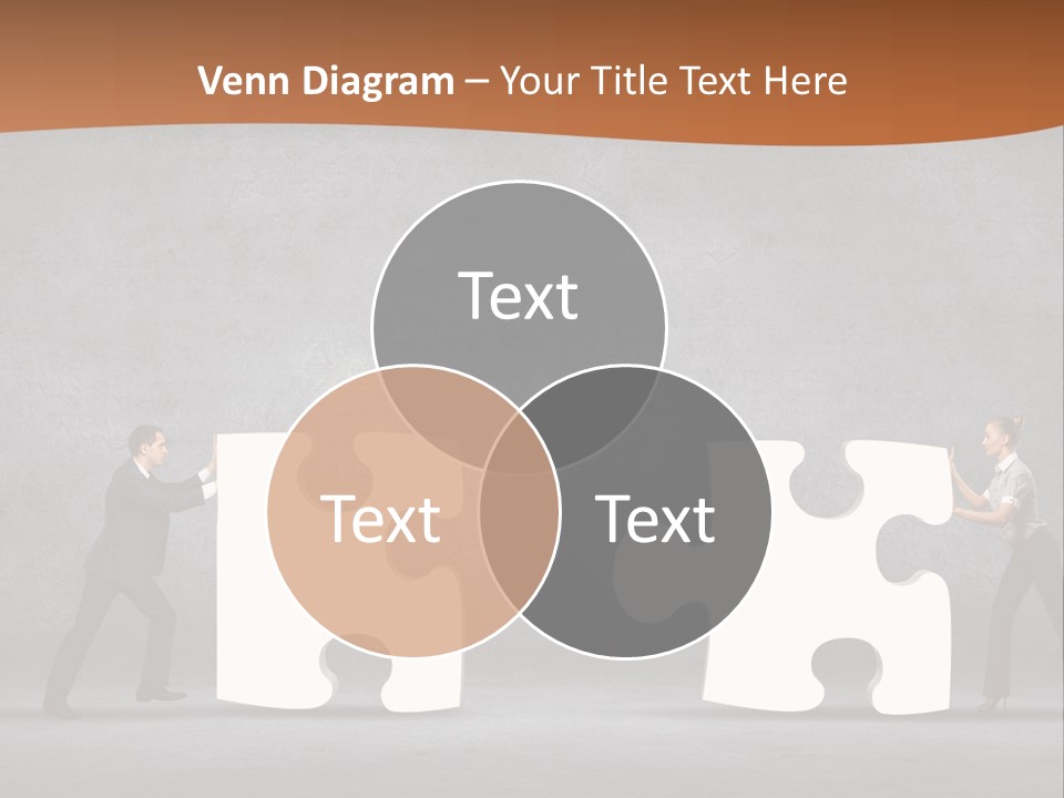 Two People Pushing Pieces Of A Puzzle Together PowerPoint Template