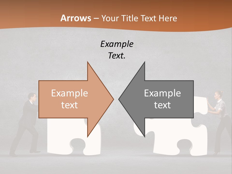 Two People Pushing Pieces Of A Puzzle Together PowerPoint Template