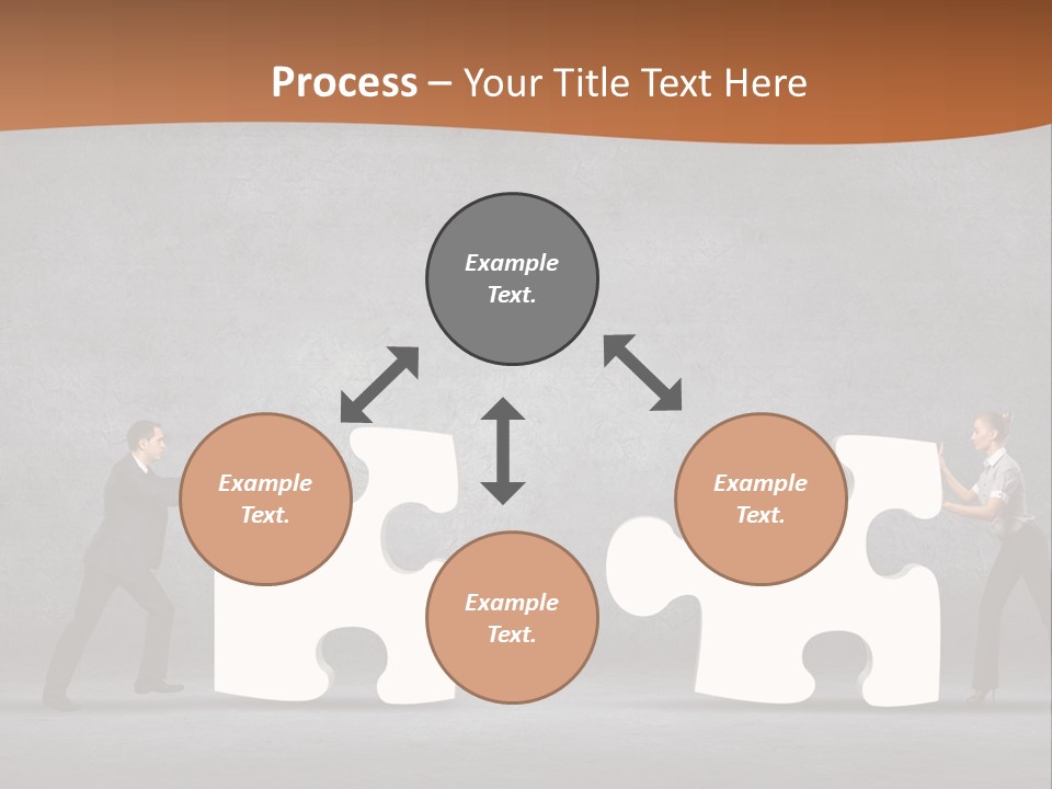 Two People Pushing Pieces Of A Puzzle Together PowerPoint Template