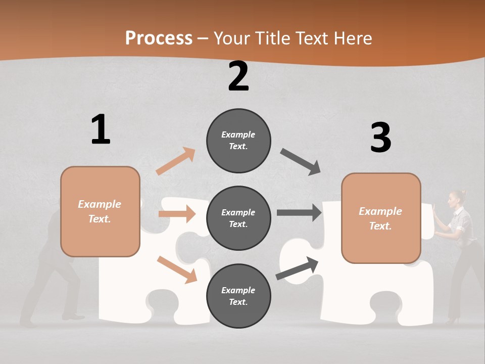 Two People Pushing Pieces Of A Puzzle Together PowerPoint Template