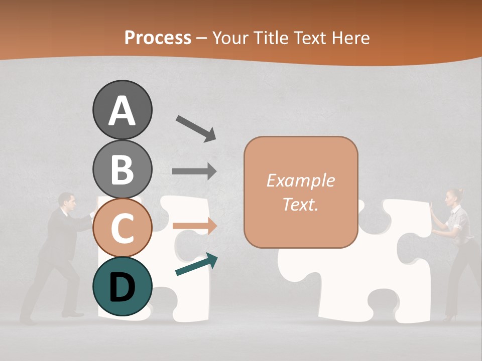 Two People Pushing Pieces Of A Puzzle Together PowerPoint Template