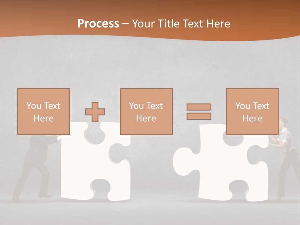 Two People Pushing Pieces Of A Puzzle Together PowerPoint Template