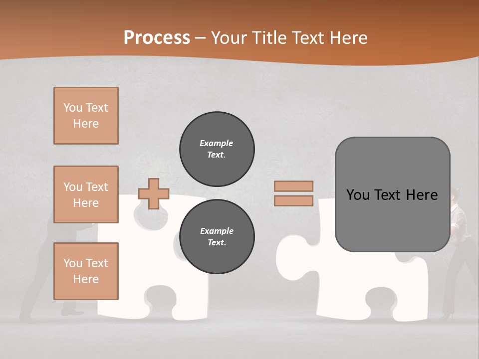Two People Pushing Pieces Of A Puzzle Together PowerPoint Template