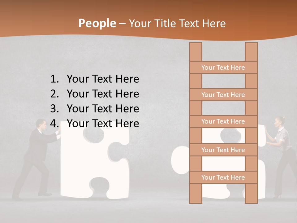 Two People Pushing Pieces Of A Puzzle Together PowerPoint Template