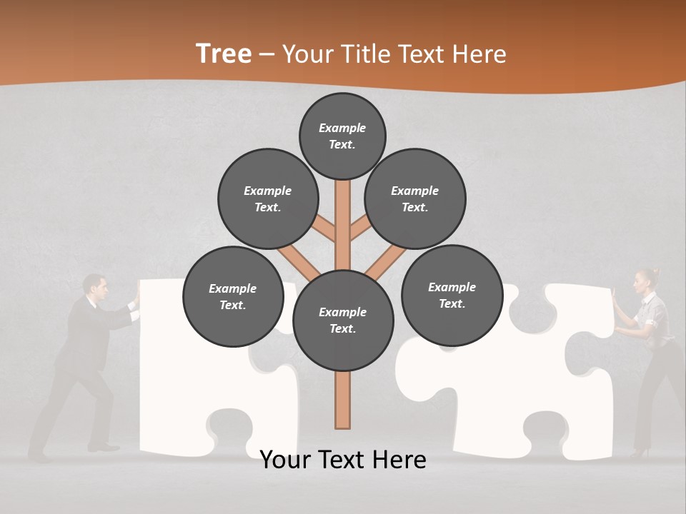 Two People Pushing Pieces Of A Puzzle Together PowerPoint Template