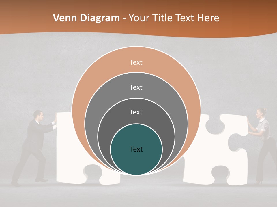 Two People Pushing Pieces Of A Puzzle Together PowerPoint Template