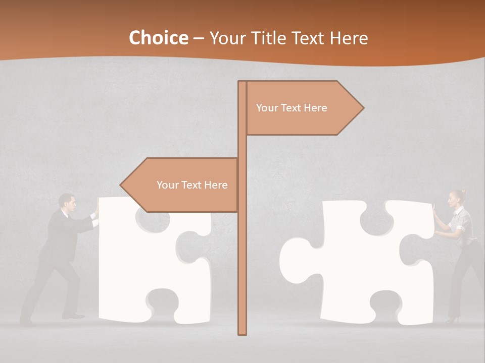 Two People Pushing Pieces Of A Puzzle Together PowerPoint Template
