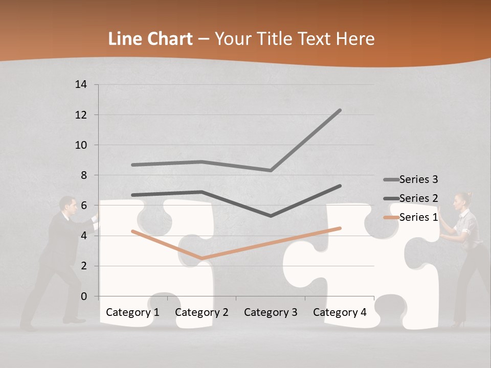 Two People Pushing Pieces Of A Puzzle Together PowerPoint Template