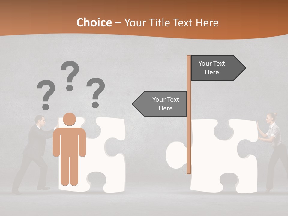 Two People Pushing Pieces Of A Puzzle Together PowerPoint Template