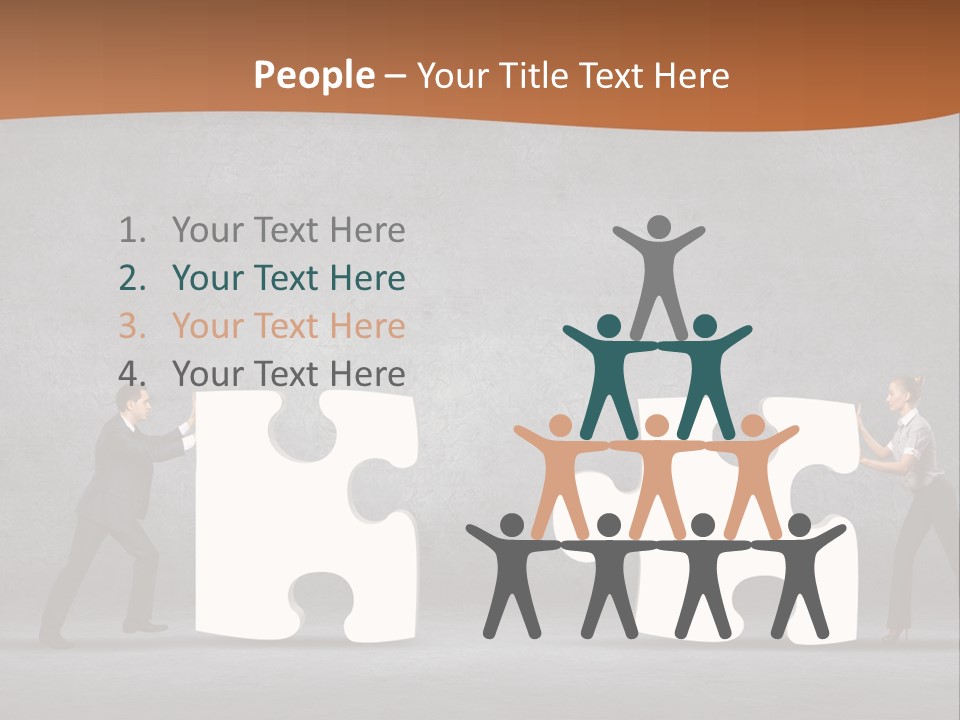 Two People Pushing Pieces Of A Puzzle Together PowerPoint Template