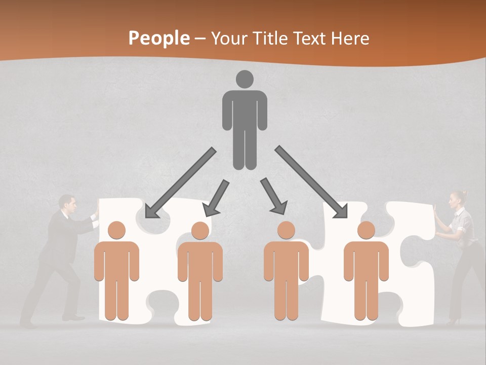 Two People Pushing Pieces Of A Puzzle Together PowerPoint Template