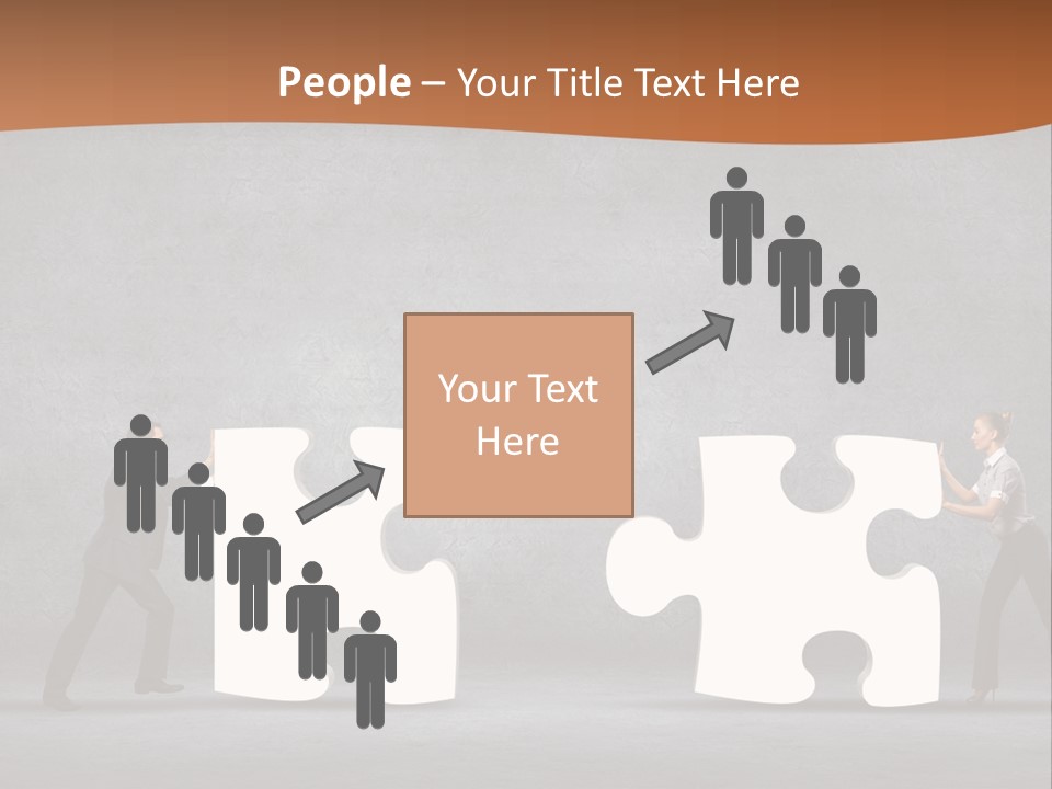 Two People Pushing Pieces Of A Puzzle Together PowerPoint Template