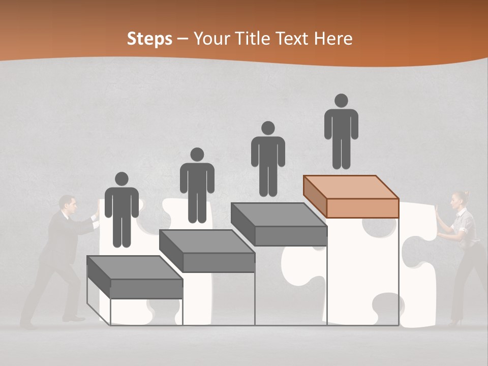 Two People Pushing Pieces Of A Puzzle Together PowerPoint Template