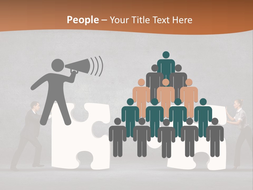 Two People Pushing Pieces Of A Puzzle Together PowerPoint Template