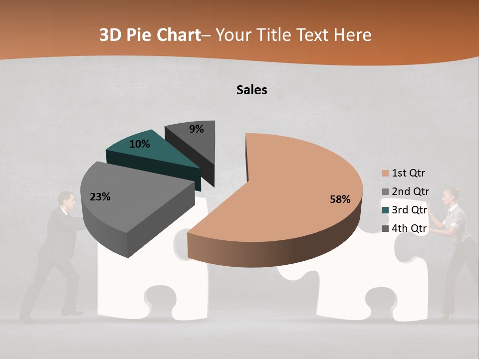 Two People Pushing Pieces Of A Puzzle Together PowerPoint Template