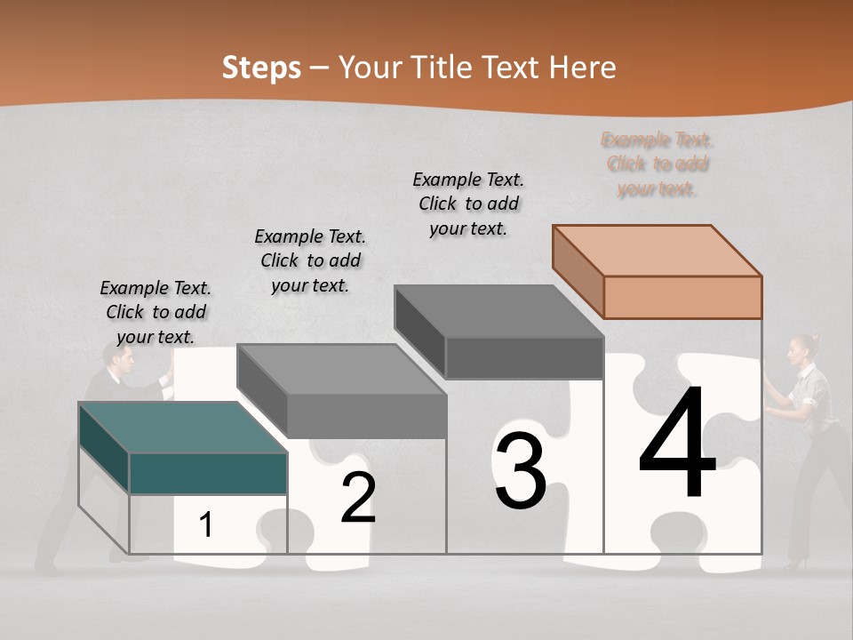 Two People Pushing Pieces Of A Puzzle Together PowerPoint Template