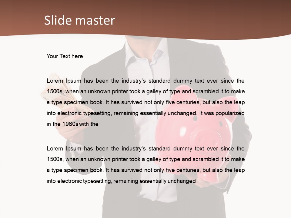 A Man In A Suit Holding A Piggy Bank PowerPoint Template