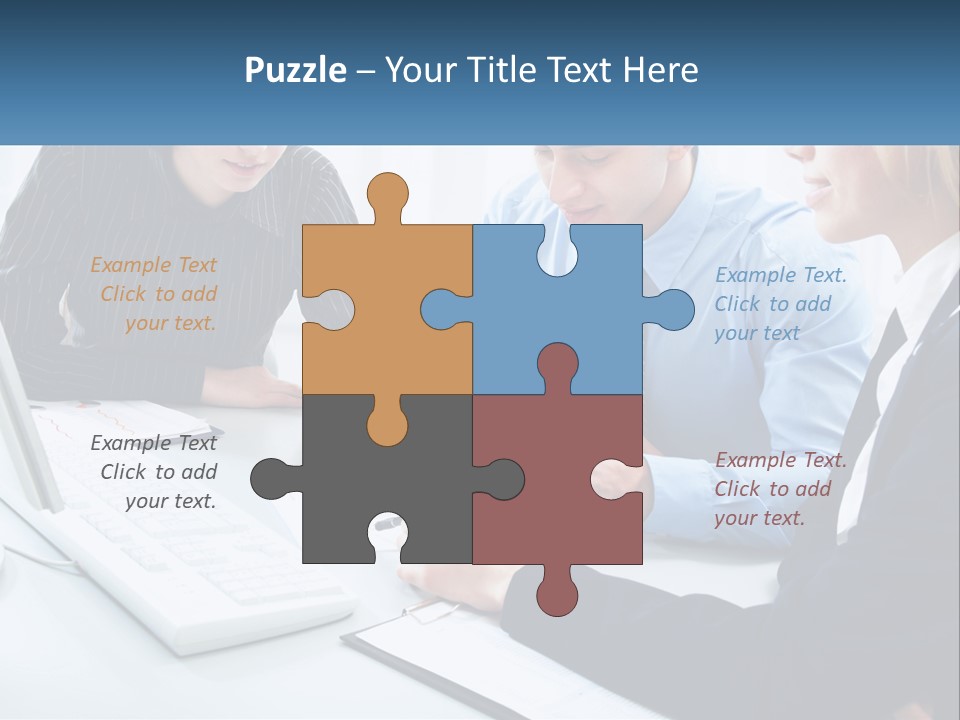 A Group Of People Sitting Around A Table With A Laptop PowerPoint Template