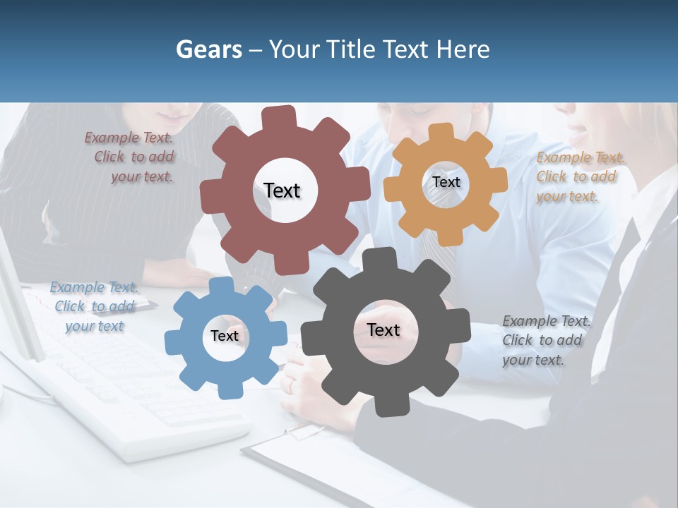 A Group Of People Sitting Around A Table With A Laptop PowerPoint Template