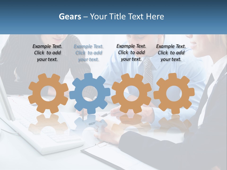 A Group Of People Sitting Around A Table With A Laptop PowerPoint Template