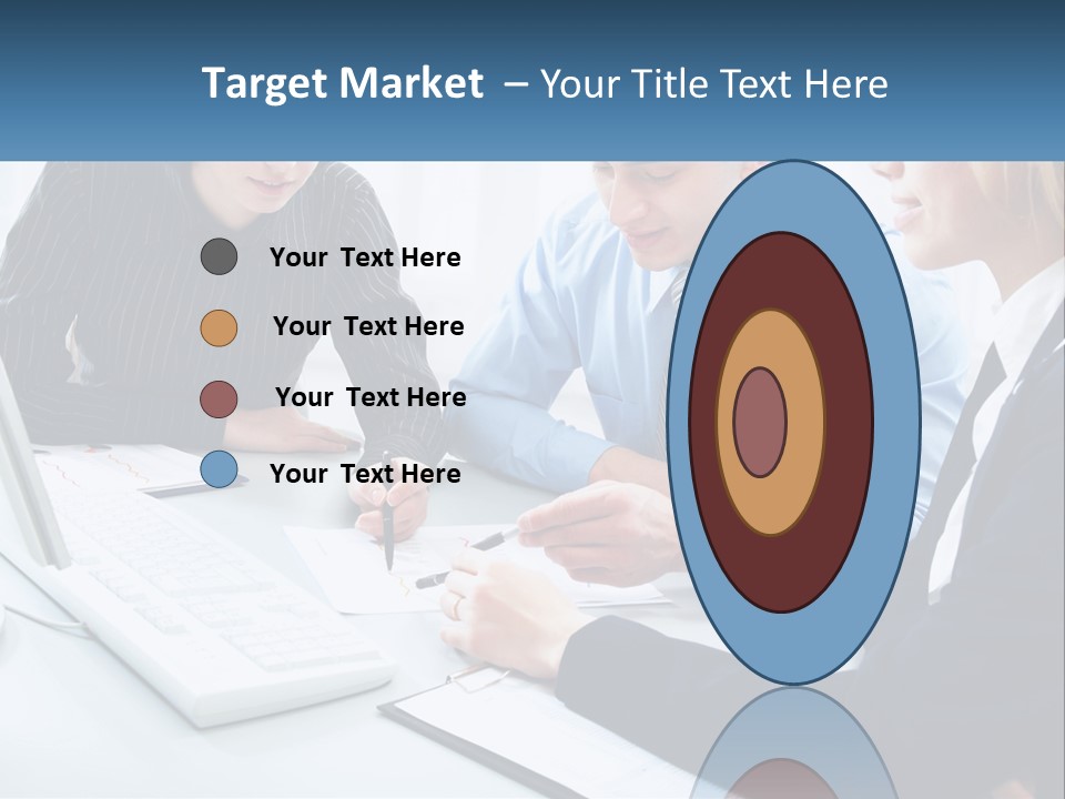 A Group Of People Sitting Around A Table With A Laptop PowerPoint Template