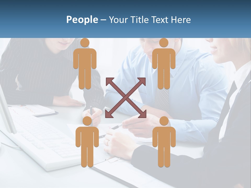 A Group Of People Sitting Around A Table With A Laptop PowerPoint Template