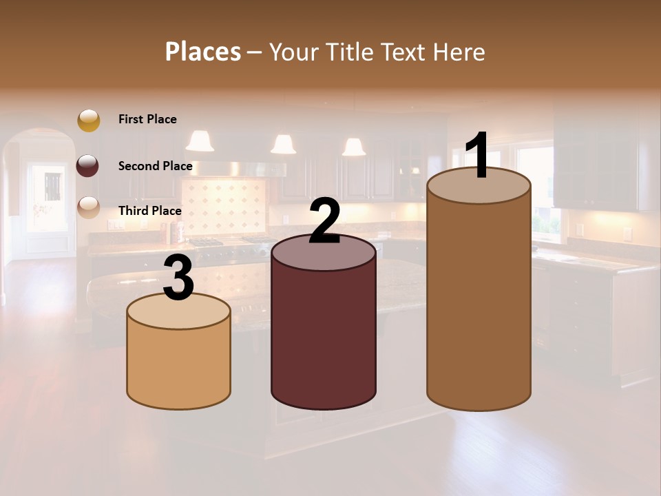 A Large Kitchen With A Center Island In The Middle Of The Room PowerPoint Template