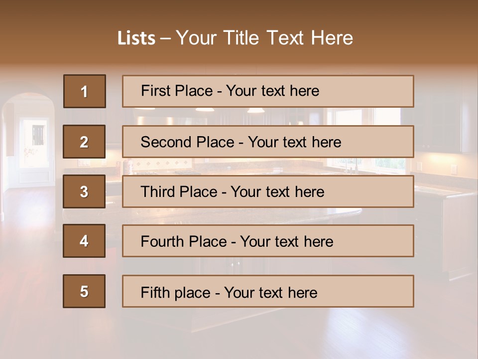 A Large Kitchen With A Center Island In The Middle Of The Room PowerPoint Template