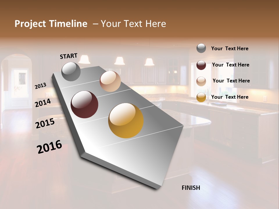 A Large Kitchen With A Center Island In The Middle Of The Room PowerPoint Template