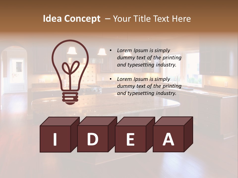 A Large Kitchen With A Center Island In The Middle Of The Room PowerPoint Template