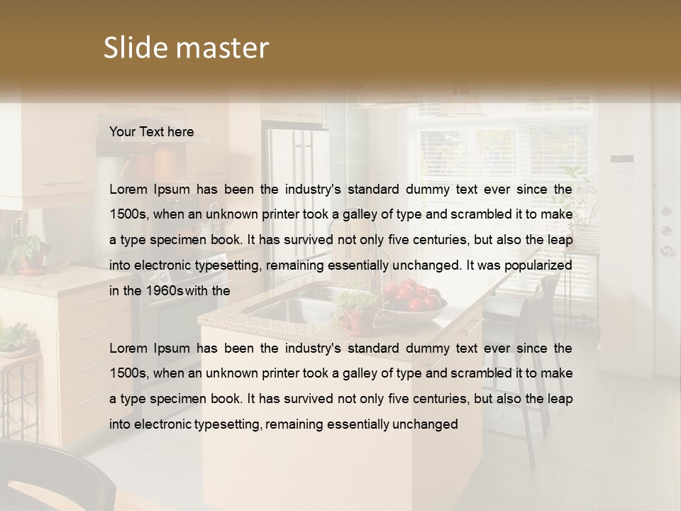 A Kitchen With A Stove Top Oven Sitting Inside Of It PowerPoint Template