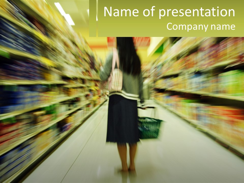 A Woman Is Walking Down A Grocery Aisle PowerPoint Template