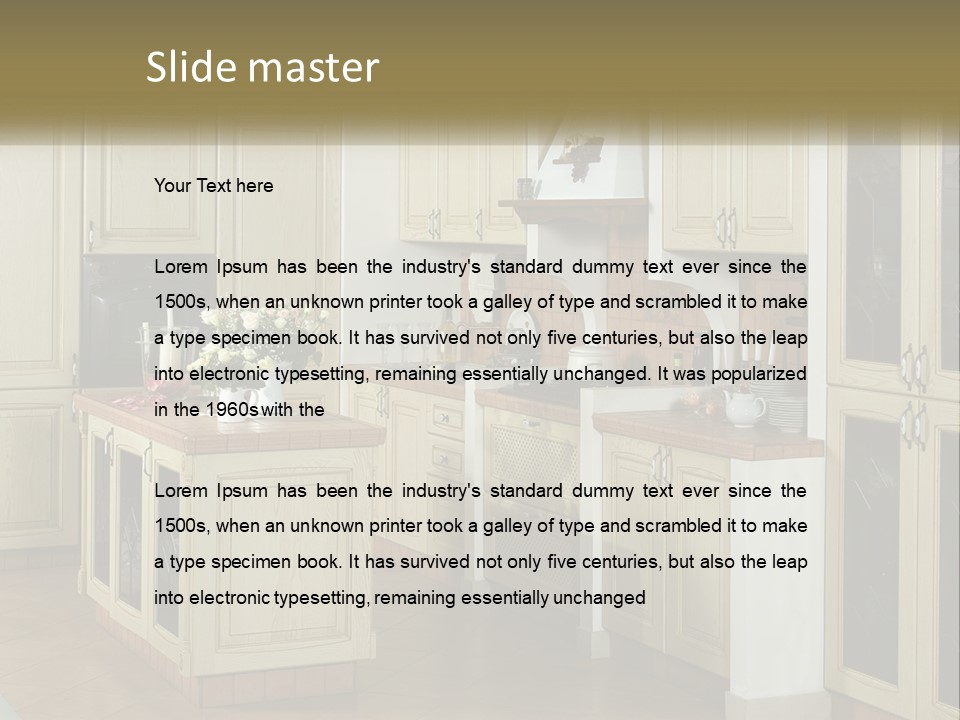 A Kitchen Filled With Lots Of Wooden Cabinets PowerPoint Template