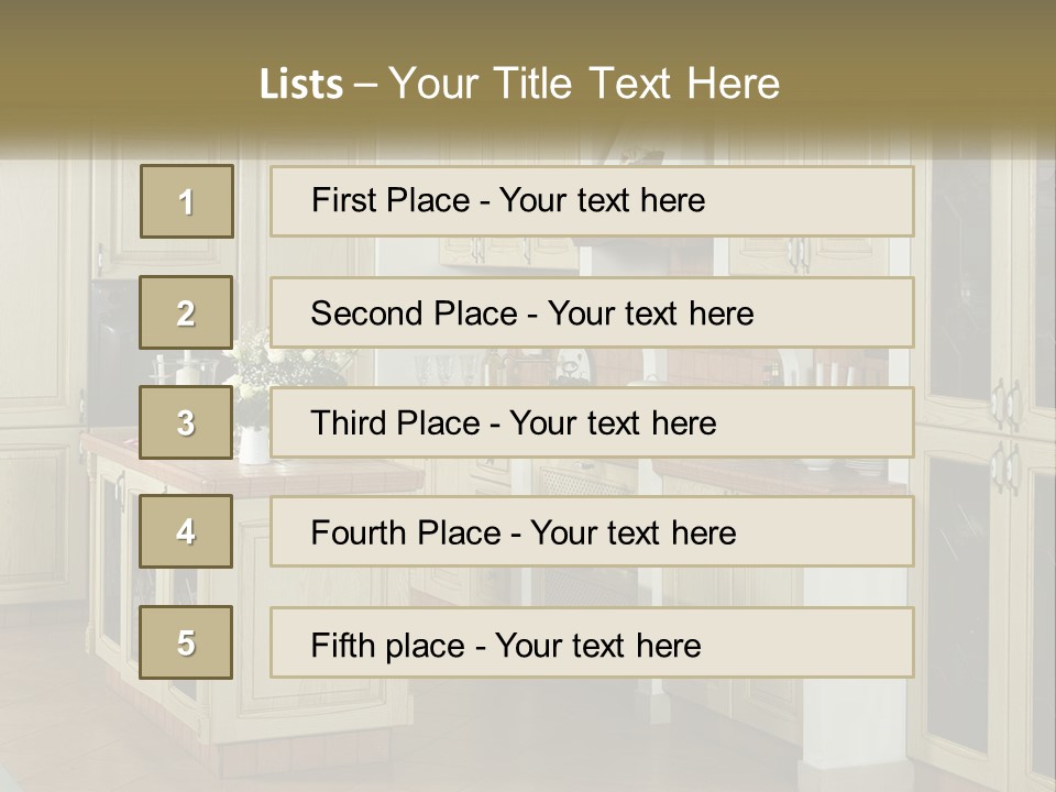 A Kitchen Filled With Lots Of Wooden Cabinets PowerPoint Template