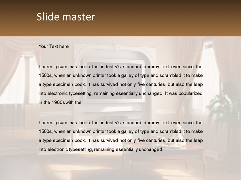 A Living Room With A Table And A Tv PowerPoint Template