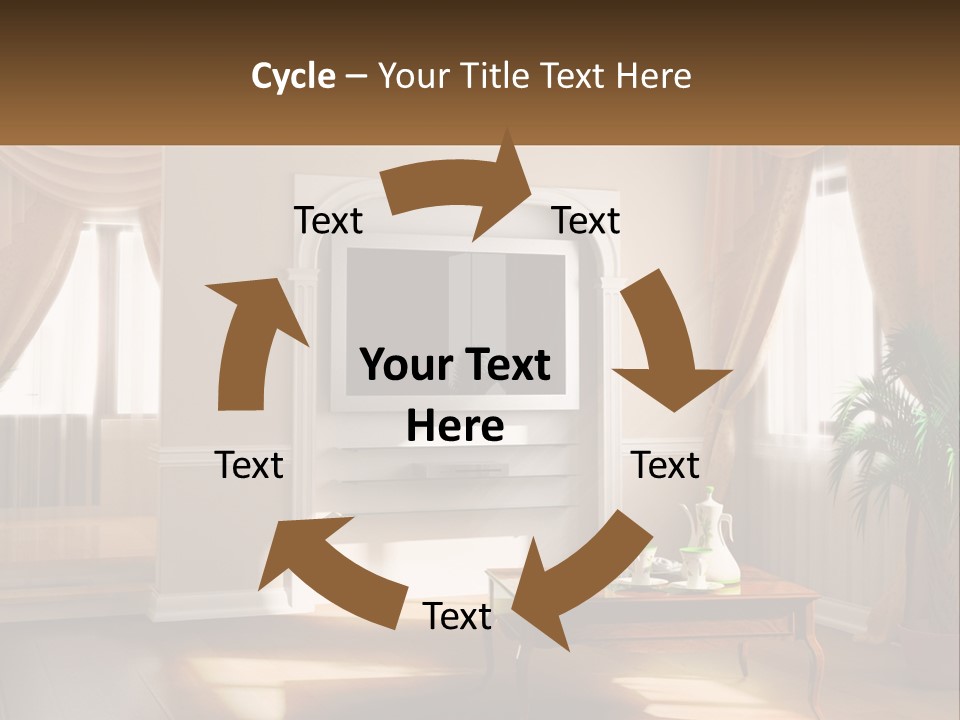 A Living Room With A Table And A Tv PowerPoint Template