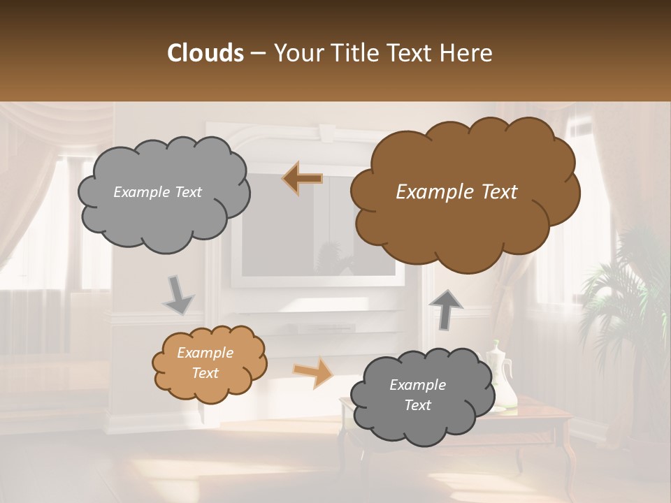 A Living Room With A Table And A Tv PowerPoint Template