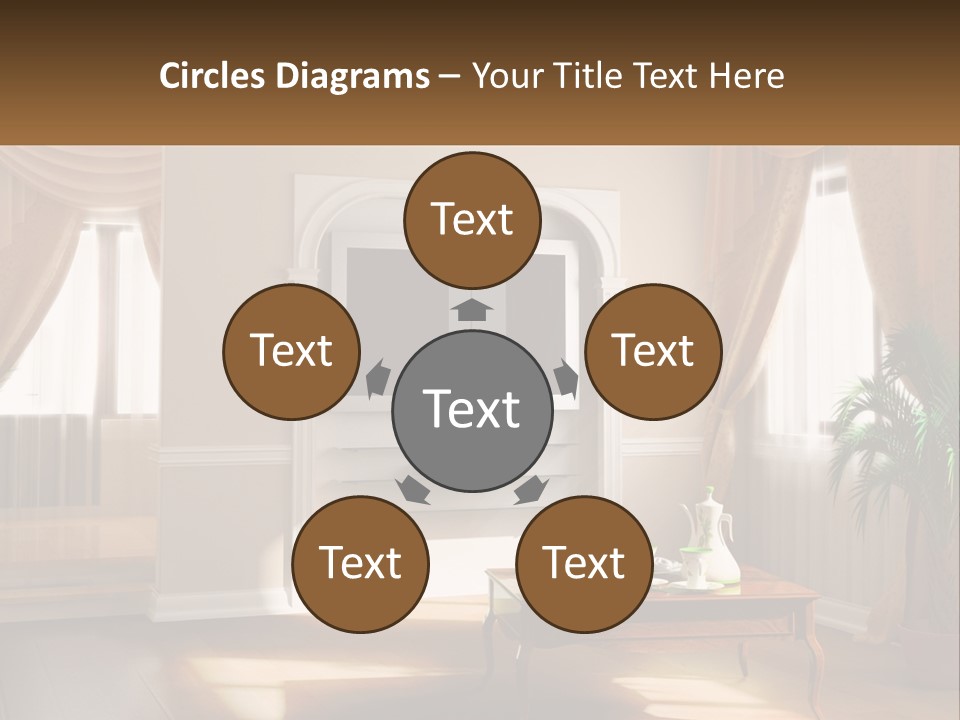 A Living Room With A Table And A Tv PowerPoint Template