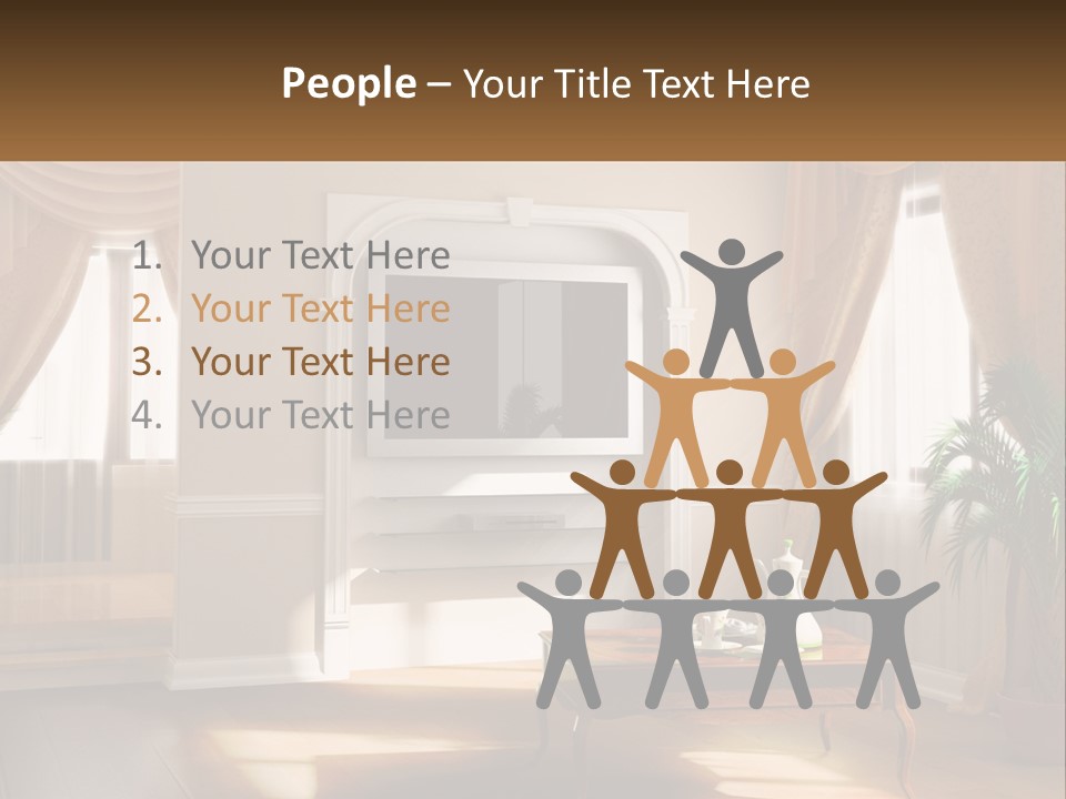 A Living Room With A Table And A Tv PowerPoint Template