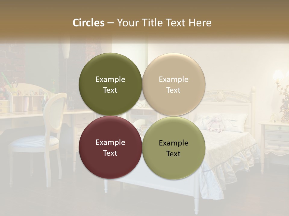 A Bedroom With A Bed, Desk, And Chairs PowerPoint Template