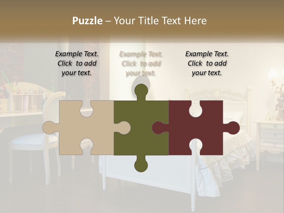 A Bedroom With A Bed, Desk, And Chairs PowerPoint Template