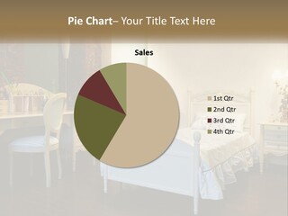 A Bedroom With A Bed, Desk, And Chairs PowerPoint Template