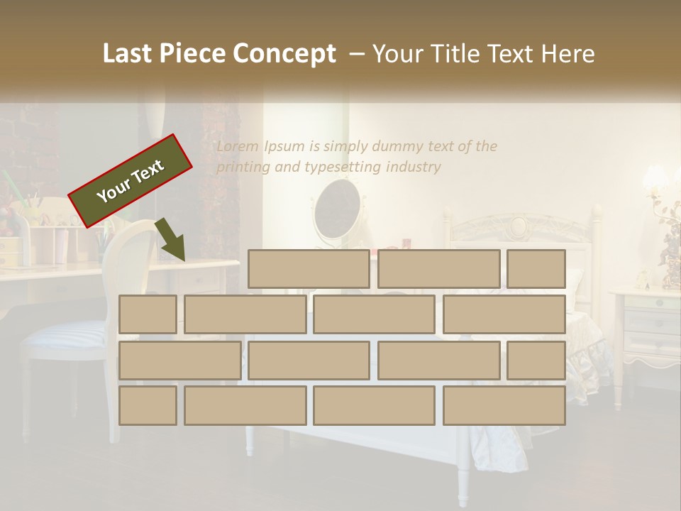 A Bedroom With A Bed, Desk, And Chairs PowerPoint Template