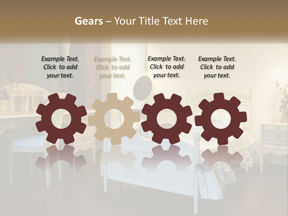 A Bedroom With A Bed, Desk, And Chairs PowerPoint Template