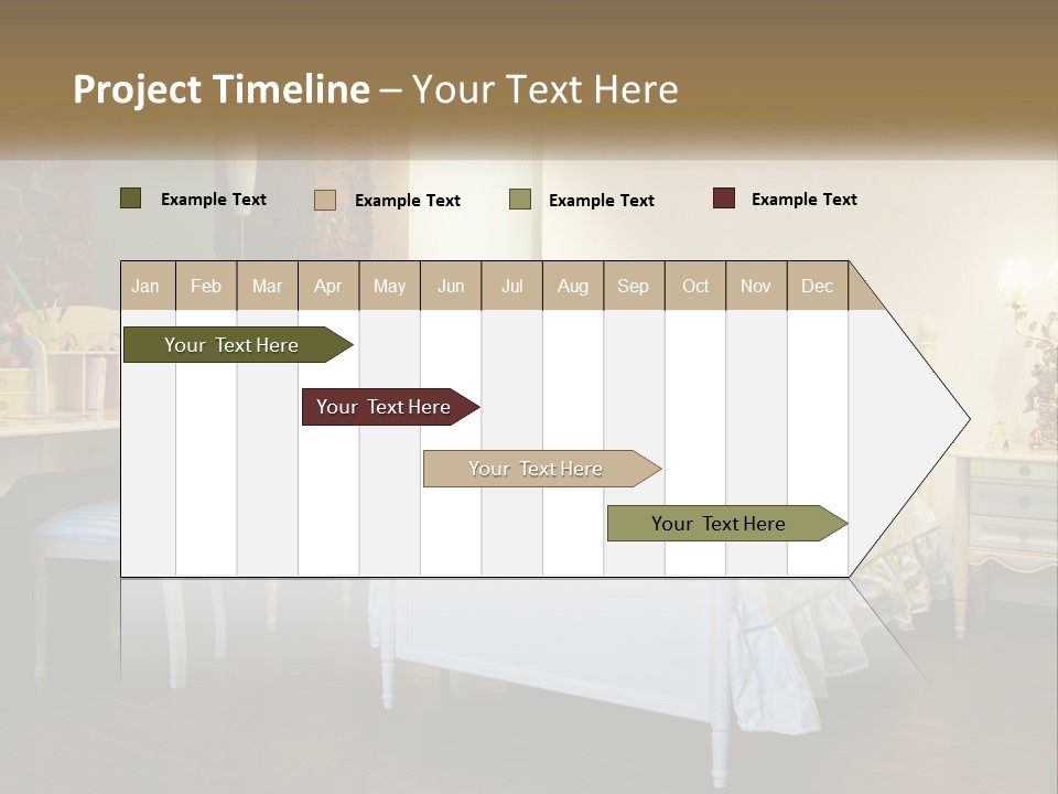 A Bedroom With A Bed, Desk, And Chairs PowerPoint Template
